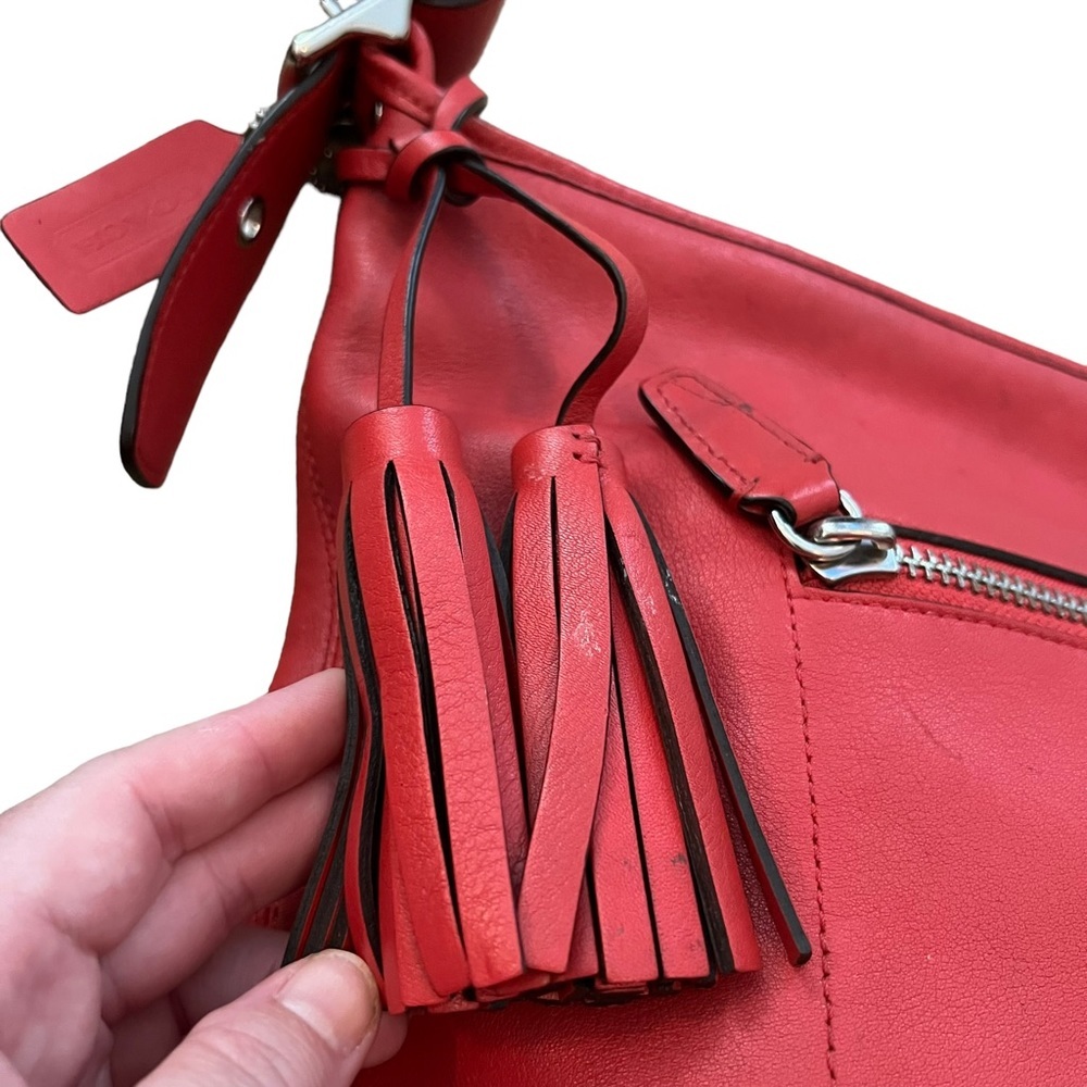 Coach Red Leather Shoulder Zipper Bag Tassel - Picture 4 of 10